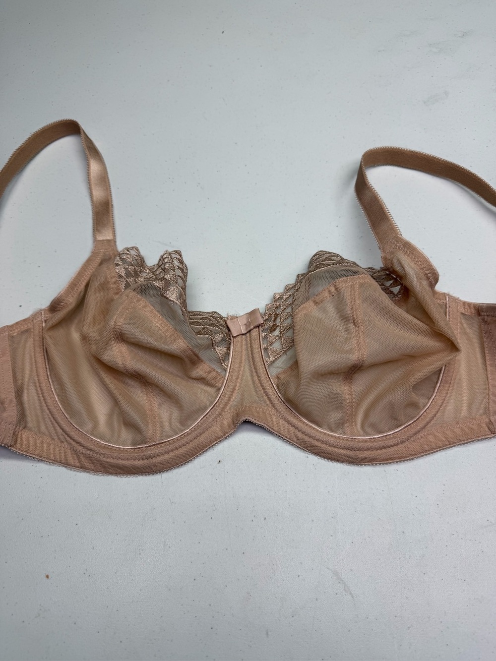 Cleo by Panache Asher Balconnet Bra 34F Latte Nude Embroidered Underwire *P1014